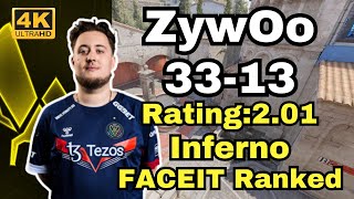 【4K】ZywOo 3313 5stack FACEIT Inferno  Aug 7 2024 cs2 pov [upl. by Anerok]