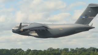 NATO Strategic Airlift Capability Boeing C17 Globemaster III 01 Wing Wave departing RIAT 2024 [upl. by Alleuqcaj]