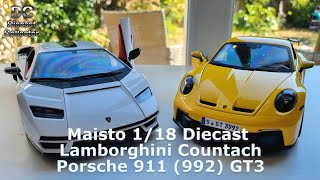 Maisto Lamborghini Countach and Porsche 911 992 GT3  118 Diecast  Full Review [upl. by Iat269]