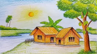 How to draw Landscape  Scenery of beautiful nature  scenery of summer season  step by step [upl. by Saxe]