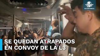 Sin luz ni ventilación usuarios se quedan atrapados por casi una hora en convoy de la L3 del Metr [upl. by Neahs]