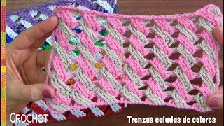 Trenzas caladas de dos o más colores tejidas a crochet  Tejiendo Perú [upl. by Karlotta]