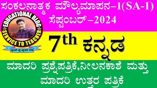 7th Kannada SA1 September 2024 Model question paperBlue print and Answerkey [upl. by Annazus]