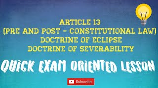 Article 13  pre and post constitution law Eclipse  seperation [upl. by Cheung822]