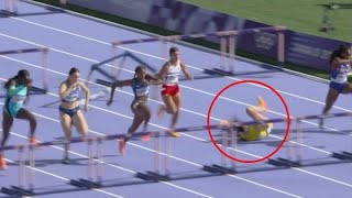 ‘Jiggling’ hurdler Michelle Jenneke crashes onto track in BRUTAL OLYMPICS FALL [upl. by Atinra]