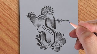 How to make S letter tattoo drawing with pencil  amazing pencil letter art video [upl. by Ailahs]