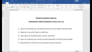 HORMIGON PREESFORZADO  RESOLUCION DE EXAMEN PARCIAL 22023 FILA A [upl. by Pyne126]