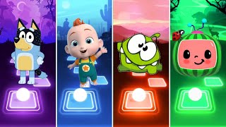 Bluey Bingo 🆚 Super Jojo 🆚 OmNom Cartoon 🆚 Cocomelon  Tiles Hop EDM Rush Gameplay [upl. by Naman]