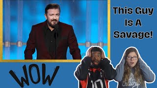 AMERICANS REACT TO Golden Globes 2012  Ricky Gervais Opening Monologue [upl. by Grimonia547]