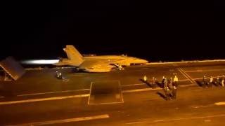 FA18 Afterburner Catapult Night Launch on the USS Nimitz [upl. by Ahselef941]