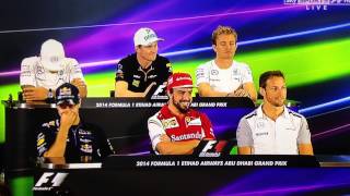 F1 Drivers Press conference Abu Dhabi 2014 Awkward long question [upl. by Welford]