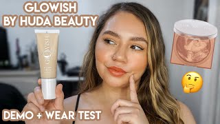 GLOWISH BY HUDA BEAUTY  MULTIDEW SKIN TINT  BRONZERS  DEMO WEAR TEST  REVIEW [upl. by Babette]