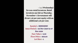 Offer For Sale Hindustan Zinc ltd investment [upl. by Moss]