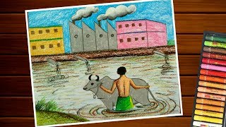 DRAWING ON WATER POLLUTION AIR POLLUTION SAVE WORLD PAINTING [upl. by Franzen]