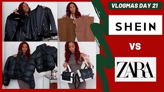 SHEIN VS ZARA  ZARA DUPES  VLOGMAS DAY 21  RAQUEL SEWELL [upl. by Shipley]