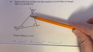 ÅK 9 NP 2015 del B matte fråga 8 2E och 1C poäng beräkna ut 3 vinklar i en triangel [upl. by Bevvy]