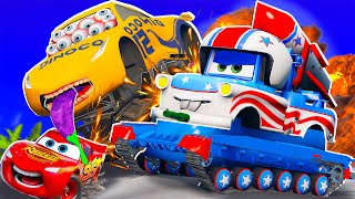 Tow Mater American Tank and Lightning McQueen VS Cruz Ramirez ZOMBIE apocalypse cars BeamNGdrive [upl. by Ecnerolf]