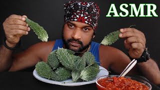 Raw bitter gourd 😋 with chilli salt sauce Food eating challenge ASMR… [upl. by Ecire]