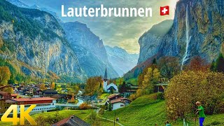 Lauterbrunnen Switzerland walking tour 4K 60fps  A paradise on Earth [upl. by Gobert]