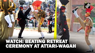 Independence Day 2023 Beating retreat ceremony underway at AttariWagah border in Amritsar [upl. by Mehs]