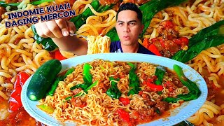 ENAK BANGET MUKBANG INDOMIE KUAH CAMPUR OSENG MERCON DAGING SAPI [upl. by Nomit876]