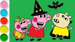 How to Draw and Color Peppa Pig In Witch Costume For Halloween 🐷🎃🐱  Drawings For Kids [upl. by Rubia]