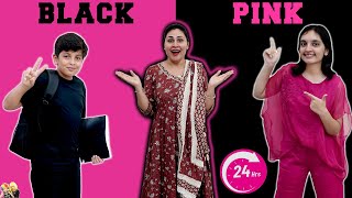 BLACK PINK 24 HOURS  Living in 1 colour for 24 hrs  Family Comedy Challenge  Aayu and Pihu Show [upl. by Oinigih]