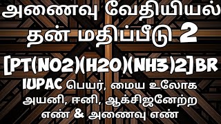 தன்மதிப்பீடு 2PtNO2H2ONH32Brமைய உலோக அயனிஈனிஅணைவு உட்பொருள் அணைவு எண் ஆக்சிஜனேற்ற எண் [upl. by Eitsirhc308]