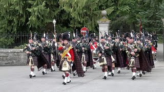 4 SCOTS Pipes amp Drums lead Balaklava Company the Royal guard out of Balmoral Estate in August 2023 [upl. by Aivle]