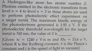 A Hydrogenlike atom has atomic number Z Photons emitted in the elec jeeadvanced suryansphysics [upl. by Beera999]