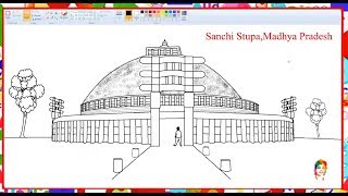 How to draw sanchi stupa  Learn By Art [upl. by Athenian261]