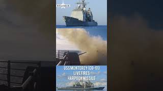 USS Monterey CG61 Ticonderogaclass guidedmissile cruiser Live Fire Harpoon Missile [upl. by Narcis]