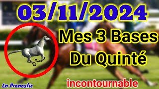 Pronostics PMU Mes 3 bases incontournable DIMANCHE 03 NOVEMBRE 2024 DEAUVILLE [upl. by Leirraj]