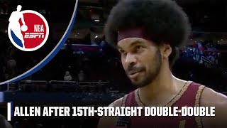 FRO SHOW IN CLEVELAND 🔥 Jarrett Allen reacts to his RECORD 15STRAIGHT DOUBLEDOUBLES  NBA on ESPN [upl. by Leahcim]