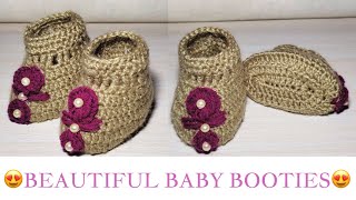 super easy baby booties  how to crochet baby socks  beginners baby shoes [upl. by Kcirdnekal]