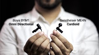 Boya M1 vs Sennheiser ME4 lavalier microphone  Omnidirectional vs Cardioid pattern [upl. by Osnofla642]