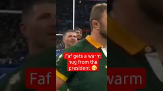 Faf de Klerk gets a hug from president Cyril Ramaphosa [upl. by Roxanne]