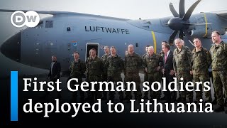 Germany sends first soldiers for permanent Lithuania force  DW News [upl. by Yelahs]