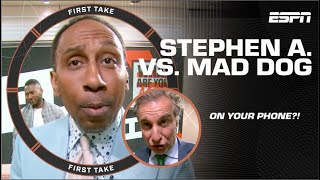 📱ON HIS PHONE 👀 Mad Dog vs Stephen A HEATS UP  First Take [upl. by Neroled135]