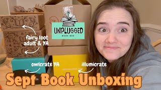 BEST UNBOXING IN MONTHS  September 2024 Book Unboxing  Illumicrate Fairyloot Owlcrate Unplugged [upl. by Ahsinam]