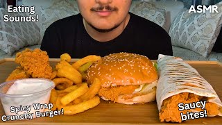 ASMR Burger Spicy Wrap Chicken Tenders fries eating  Saucy bites😋 [upl. by Letsirhc]