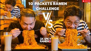 10 PACKETS OF 2X SPICY 🥵 CURRENT NOODLES CHALLENGE WITH bikashghyaba8650 NEPALI MUKBANG ❤️ [upl. by Assilem]