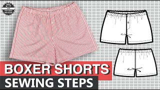 Boxer Shorts for Men  Sewing Steps for Woven Fabrics  Complete Sew Along [upl. by Alliuqahs]