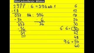 Písemné dělení jednociferným dělitelem  2377  6 [upl. by Muhammad]