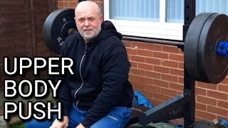 Old Man Training Bench Press Plus Accessories in Garden Gym [upl. by Auberbach]