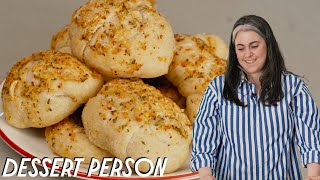 CLAIRE SAFFITZ MAKES DELICIOUS NOT PERFECT GARLIC KNOTS  DESSERT PERSON [upl. by Rollin]