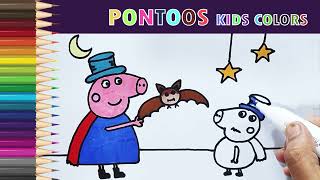 Peppa pig and George pigs halloween party decoration 🌈🐷🎃🎄 Drawing and Coloring painting for kids [upl. by Ylime]