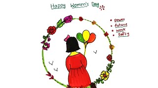 happy womens day drawing  simple womens day drawing [upl. by Lanoil]