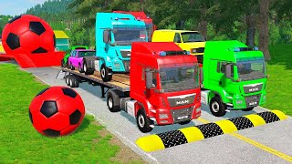 TRANSPORTING PIXAR CARS amp FRUITS WITH COLORED amp JOHN DEERE vs CLAAS vs TRACTORS  BeamNGdrive 962 [upl. by Ivad304]