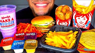 ASMR Wendys Eating Show Hot Cheetos Mukbang Jalapeño Cheese Fries Nuggets Frosty No Talking Jerry [upl. by Aramot629]